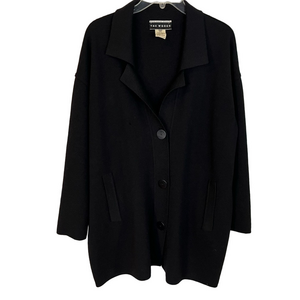 Vintage Saks Fifth Avenue Women's Black 100% Virgin Wool Sweater Cardigan Coat L